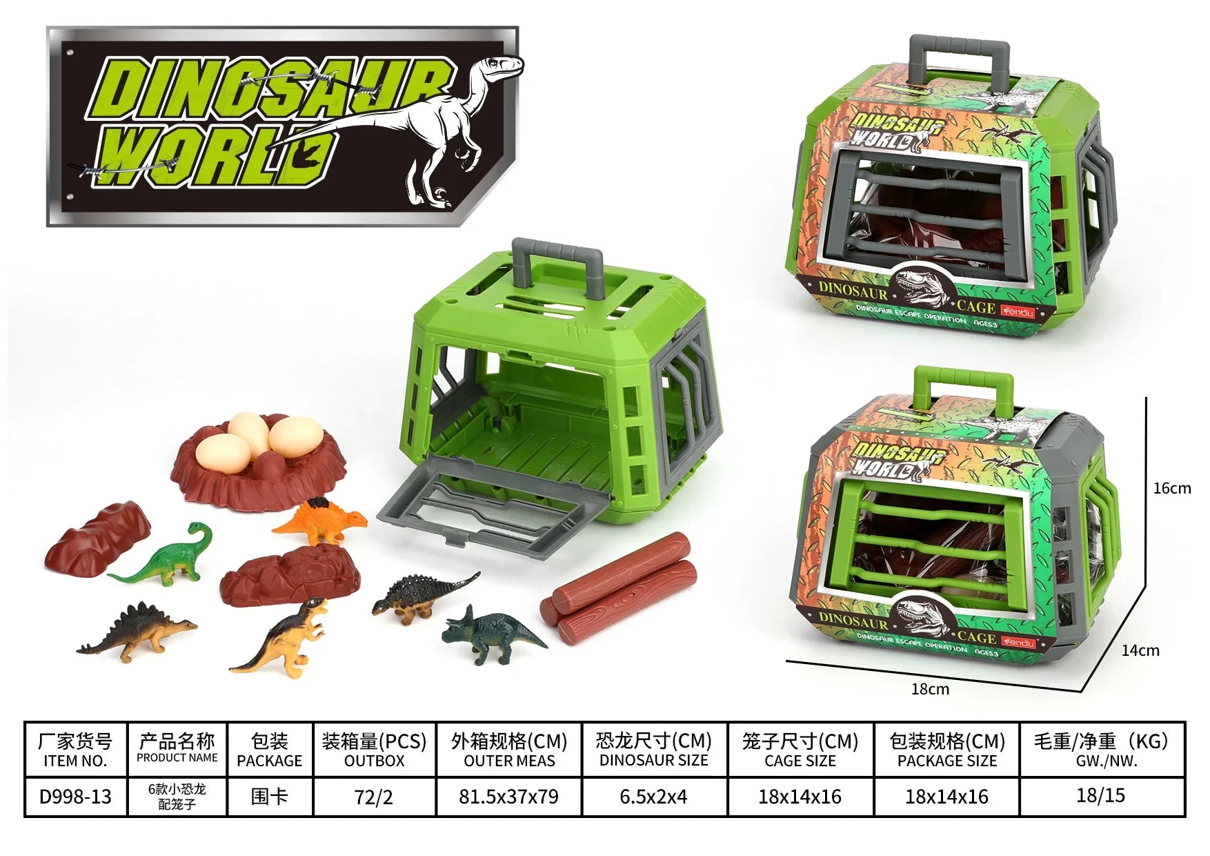 KTX-007955 Dinosaur Escape Operation Game Toy Set with Miniature Tyrannosaurus Rex and Cage for Indoor Pretend Play