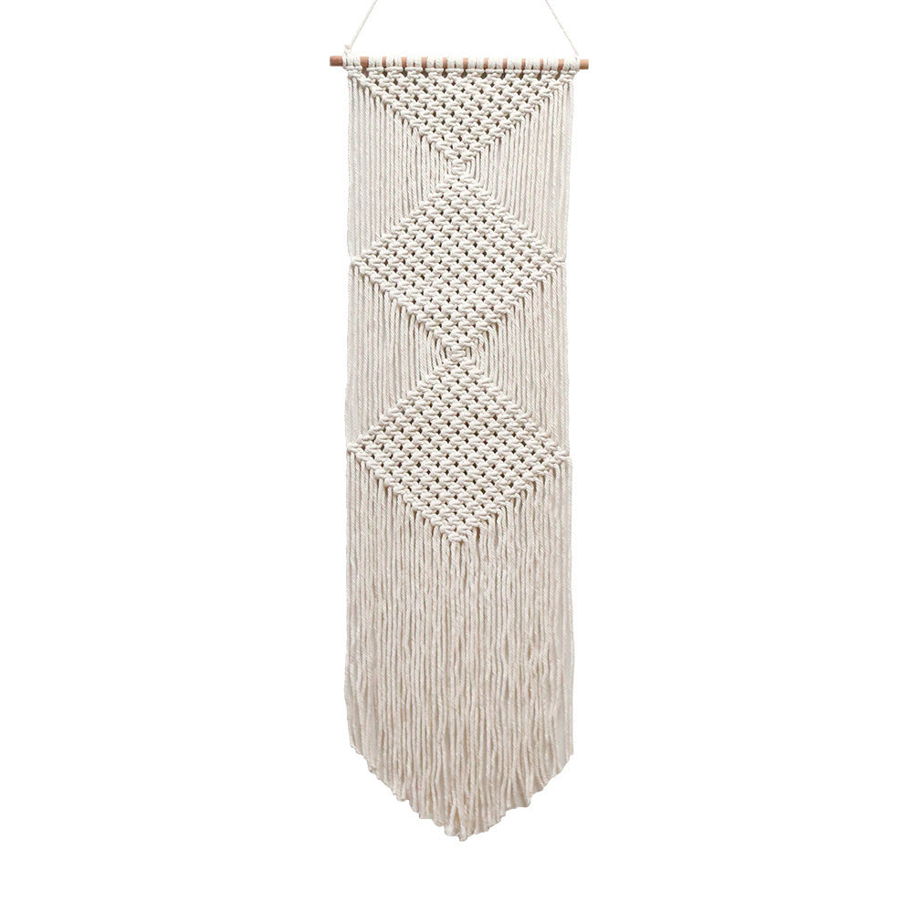 HKM-008019 Beige Hand-Woven Cotton Tapestry - Nordic Style Wall Hanging for Home Decor