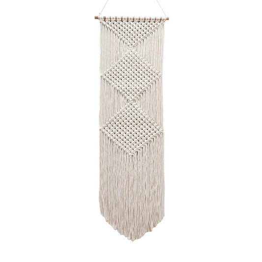 HKM-008019 Beige Hand-Woven Cotton Tapestry - Nordic Style Wall Hanging for Home Decor
