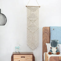HKM-008019 Beige Hand-Woven Cotton Tapestry - Nordic Style Wall Hanging for Home Decor