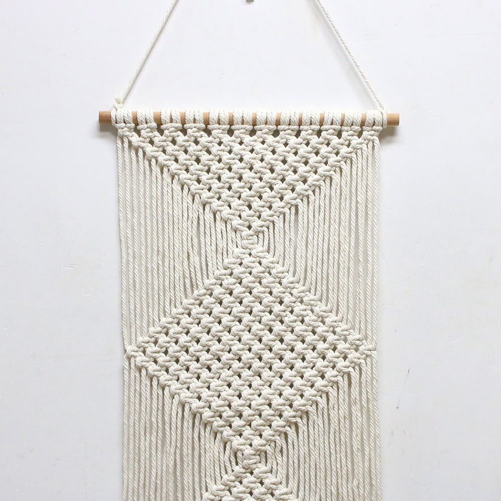 HKM-008019 Beige Hand-Woven Cotton Tapestry - Nordic Style Wall Hanging for Home Decor