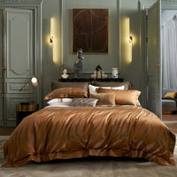 HKM-008019 Cotton Four-Piece Bedding Set with Geometric Pattern for Queen and King Size Beds