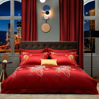 HKM-008019 Cotton Four-Piece Bedding Set with Geometric Pattern for Queen and King Size Beds
