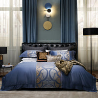 HKM-008019 Cotton Four-Piece Bedding Set with Geometric Pattern for Queen and King Size Beds