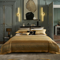 HKM-008019 Cotton Four-Piece Bedding Set with Geometric Pattern for Queen and King Size Beds