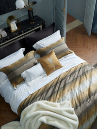 HKM-008019 Cotton Four-Piece Bedding Set with Geometric Pattern for Queen and King Size Beds