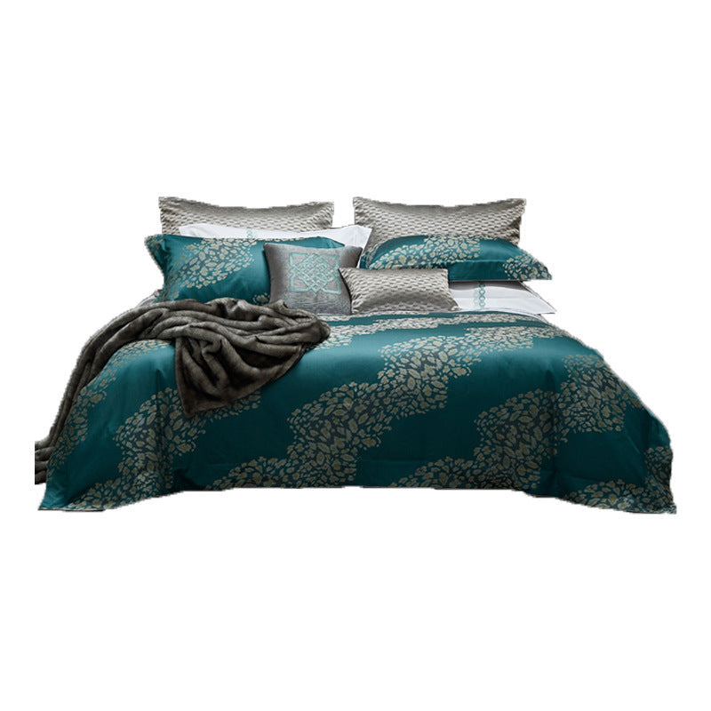 HKM-008019 Cotton Four-Piece Bedding Set with Geometric Pattern for Queen and King Size Beds