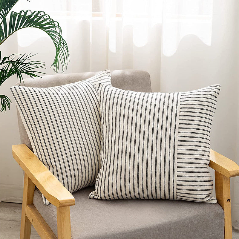HKM-008147 Striped Canvas Pillow Cover for Sofa and Bedroom - 45x45cm