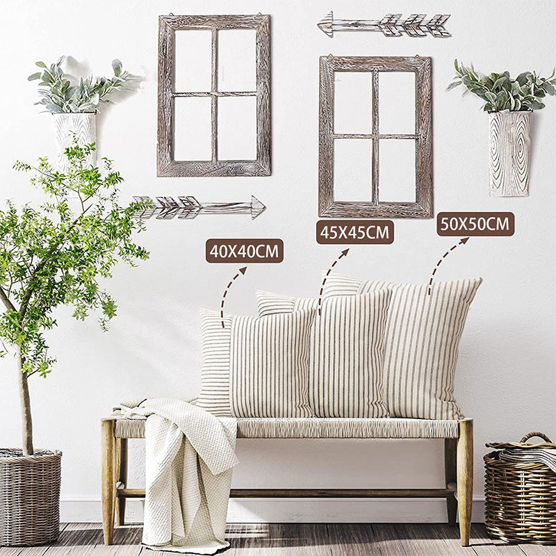 HKM-008147 Striped Canvas Pillow Cover for Sofa and Bedroom - 45x45cm