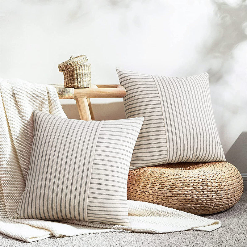 HKM-008147 Striped Canvas Pillow Cover for Sofa and Bedroom - 45x45cm