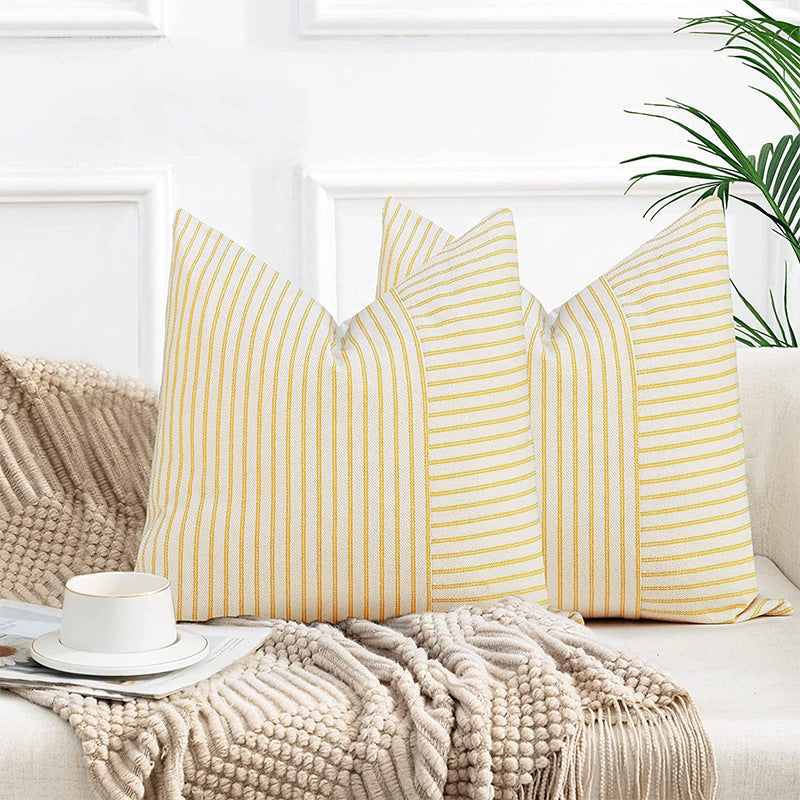 HKM-008147 Striped Canvas Pillow Cover for Sofa and Bedroom - 45x45cm