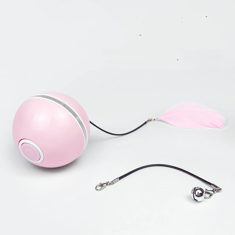 HKM-008211 LED Cat Laser Toy Ball with Replaceable Feather - USB Rechargeable Rolling Play Ball for Pet Fun