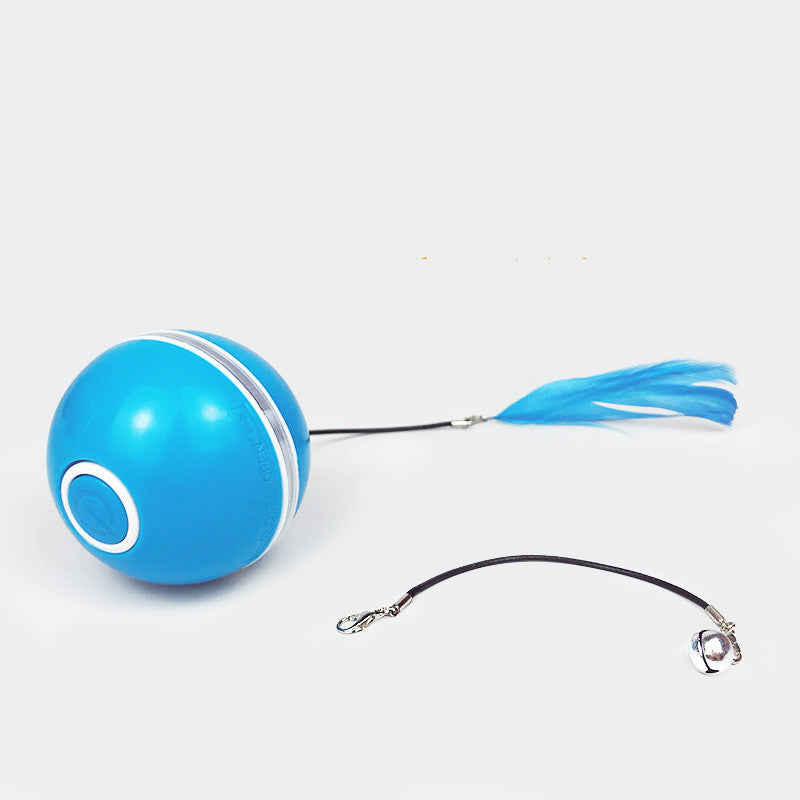 HKM-008211 LED Cat Laser Toy Ball with Replaceable Feather - USB Rechargeable Rolling Play Ball for Pet Fun