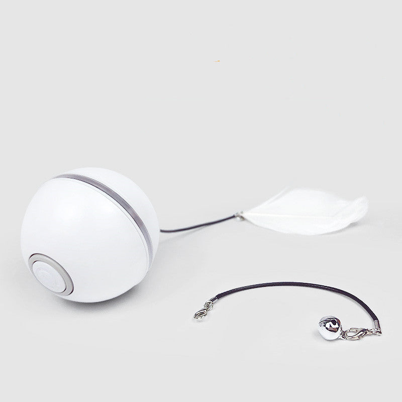 HKM-008211 LED Cat Laser Toy Ball with Replaceable Feather - USB Rechargeable Rolling Play Ball for Pet Fun