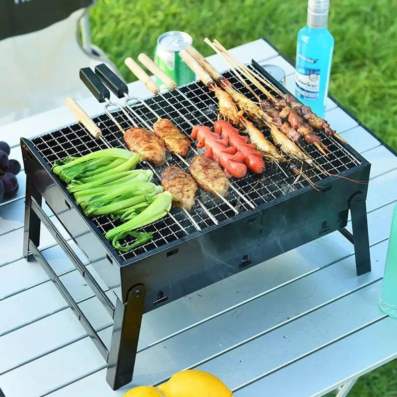 KTX-008211 Portable Charcoal BBQ Grill, Folding Outdoor Smoker for Camping, Picnics, and Beach Use, Steel Construction