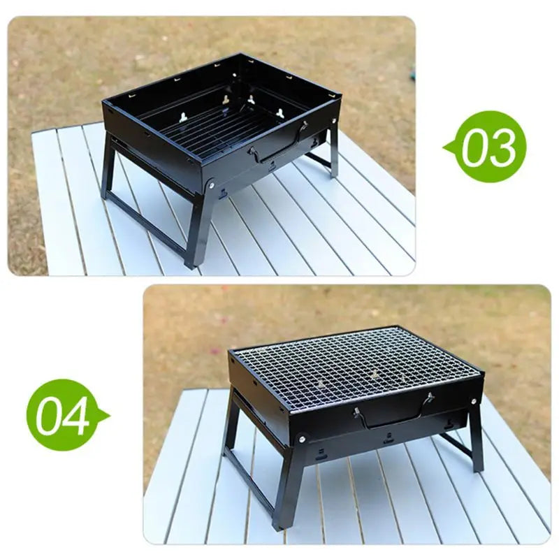 KTX-008211 Portable Charcoal BBQ Grill, Folding Outdoor Smoker for Camping, Picnics, and Beach Use, Steel Construction