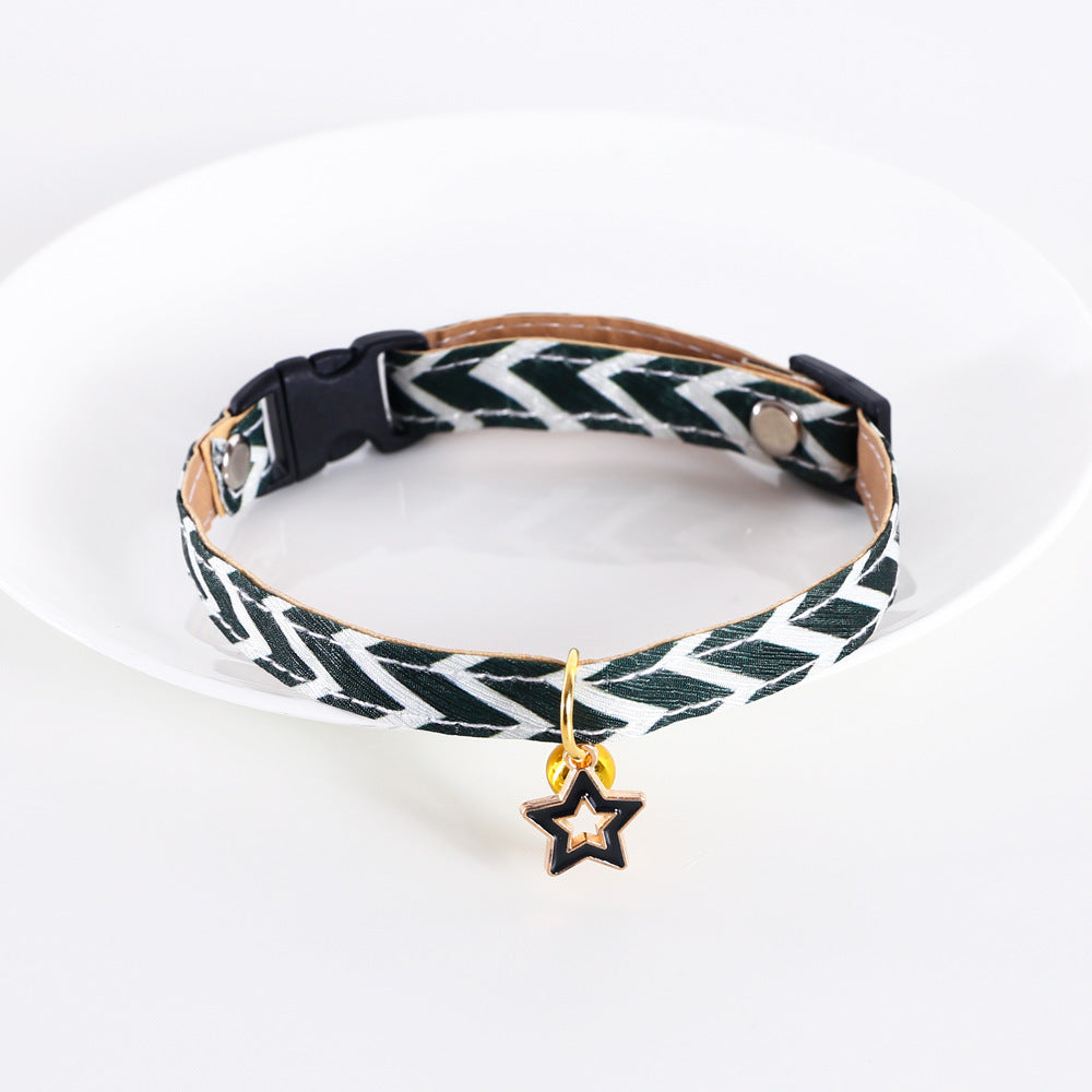 HKM-008403 Pentagram Geometry Striped Bell Adjustable Pet Collar
