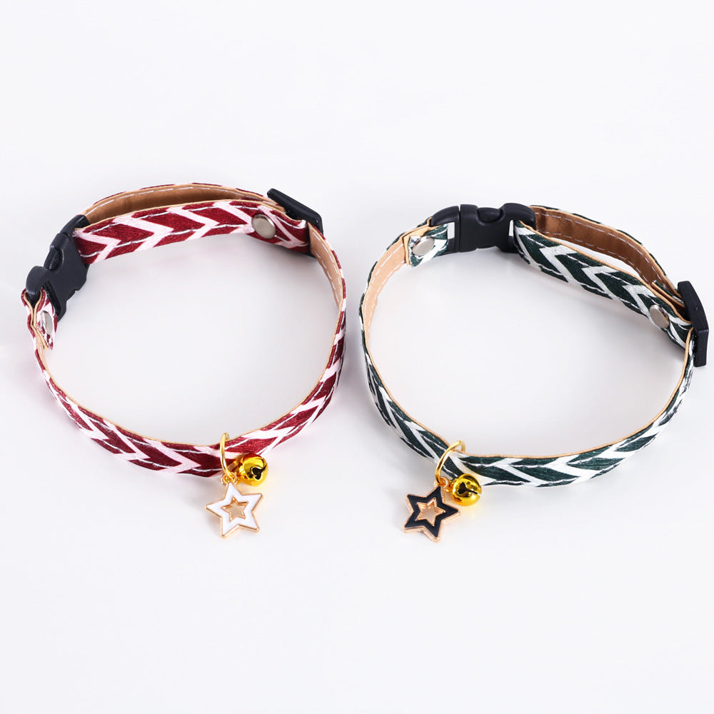 HKM-008403 Pentagram Geometry Striped Bell Adjustable Pet Collar