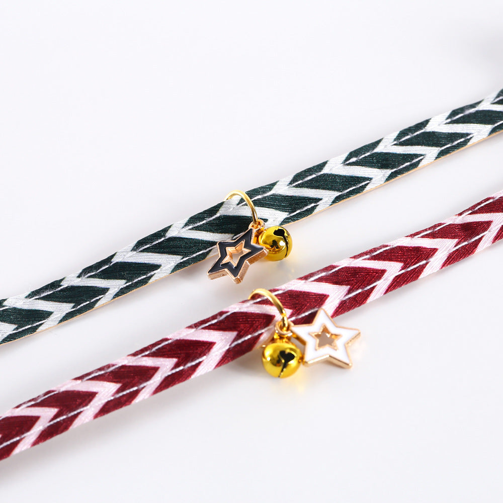 HKM-008403 Pentagram Geometry Striped Bell Adjustable Pet Collar