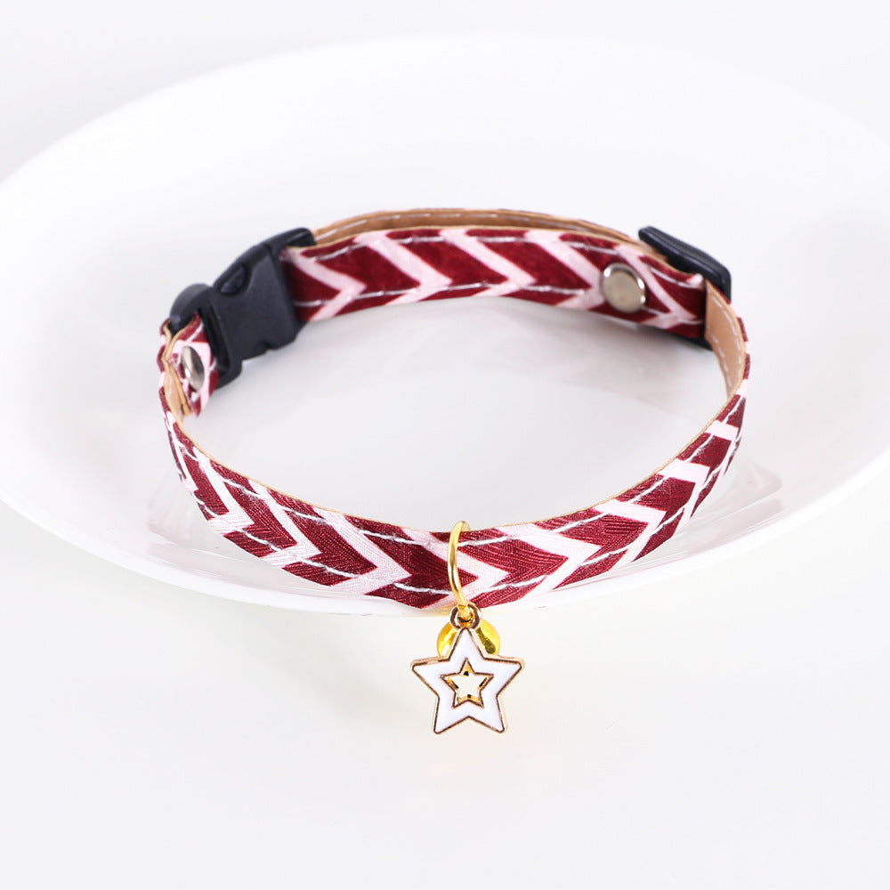HKM-008403 Pentagram Geometry Striped Bell Adjustable Pet Collar