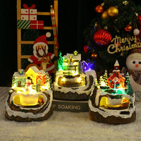 HKM-008467 Rotating Train Resin Christmas Decorations with USB Cable - Snowman, Old Man, Tree Styles