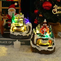 HKM-008467 Rotating Train Resin Christmas Decorations with USB Cable - Snowman, Old Man, Tree Styles