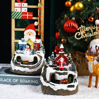 HKM-008467 Rotating Train Resin Christmas Decorations with USB Cable - Snowman, Old Man, Tree Styles