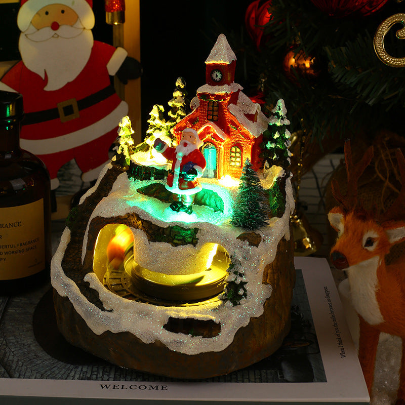HKM-008467 Rotating Train Resin Christmas Decorations with USB Cable - Snowman, Old Man, Tree Styles