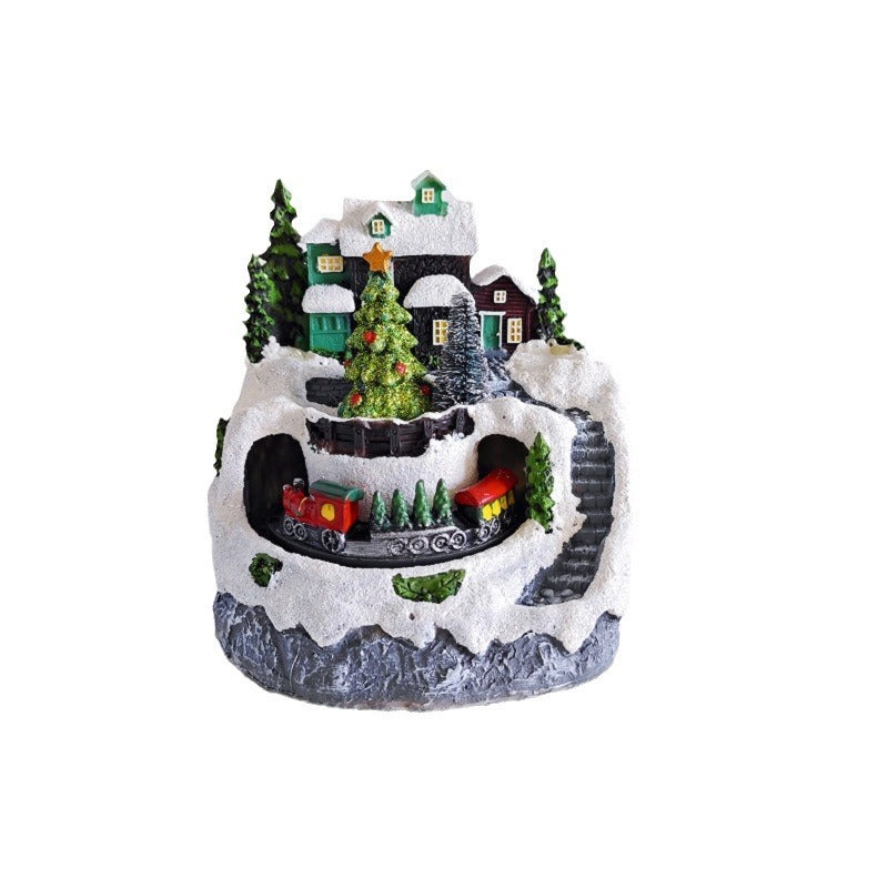 HKM-008467 Rotating Train Resin Christmas Decorations with USB Cable - Snowman, Old Man, Tree Styles