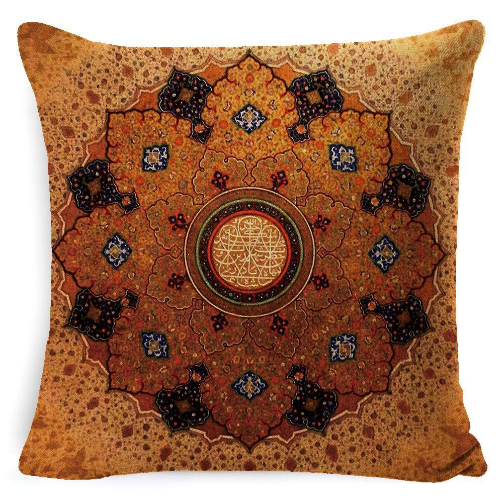 HKM-008659 Bohemian Mandala Linen Cushion Cover for Bedside and Sofa, 45x45 cm