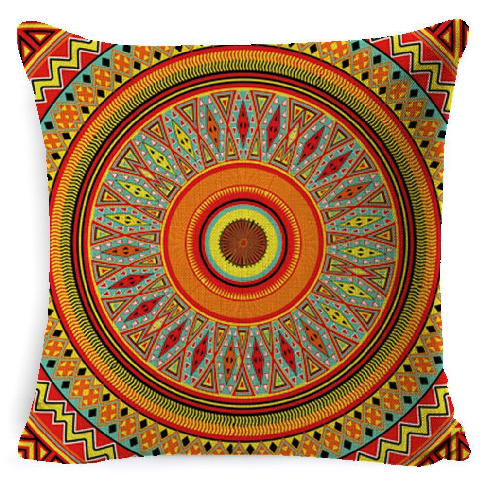 HKM-008659 Bohemian Mandala Linen Cushion Cover for Bedside and Sofa, 45x45 cm