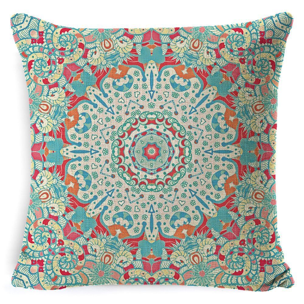 HKM-008659 Bohemian Mandala Linen Cushion Cover for Bedside and Sofa, 45x45 cm
