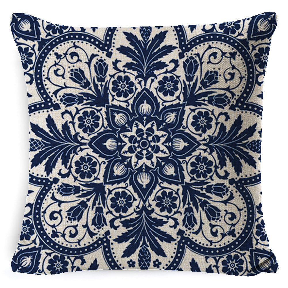 HKM-008659 Bohemian Mandala Linen Cushion Cover for Bedside and Sofa, 45x45 cm