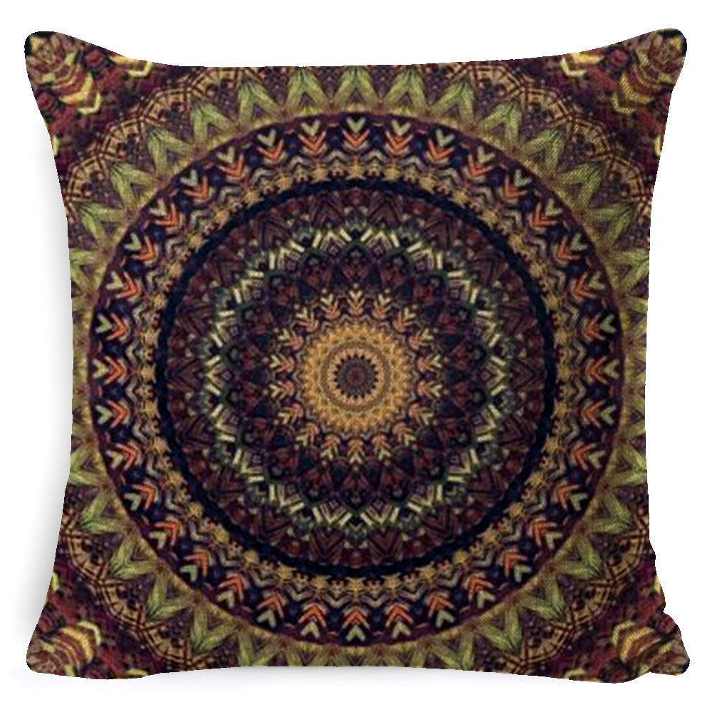HKM-008659 Bohemian Mandala Linen Cushion Cover for Bedside and Sofa, 45x45 cm