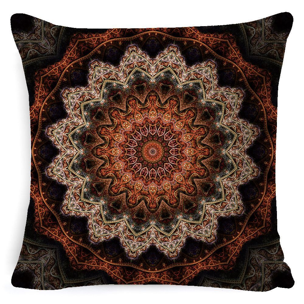 HKM-008659 Bohemian Mandala Linen Cushion Cover for Bedside and Sofa, 45x45 cm