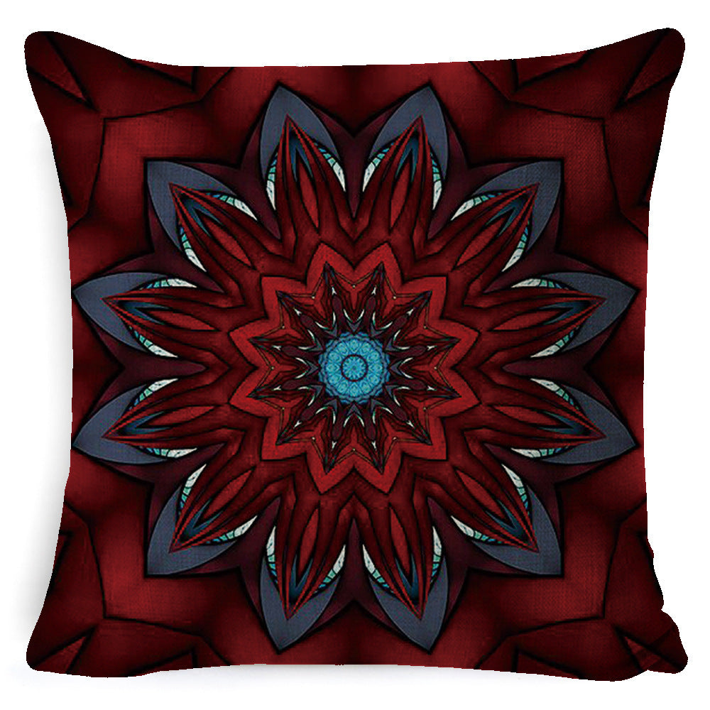 HKM-008659 Bohemian Mandala Linen Cushion Cover for Bedside and Sofa, 45x45 cm