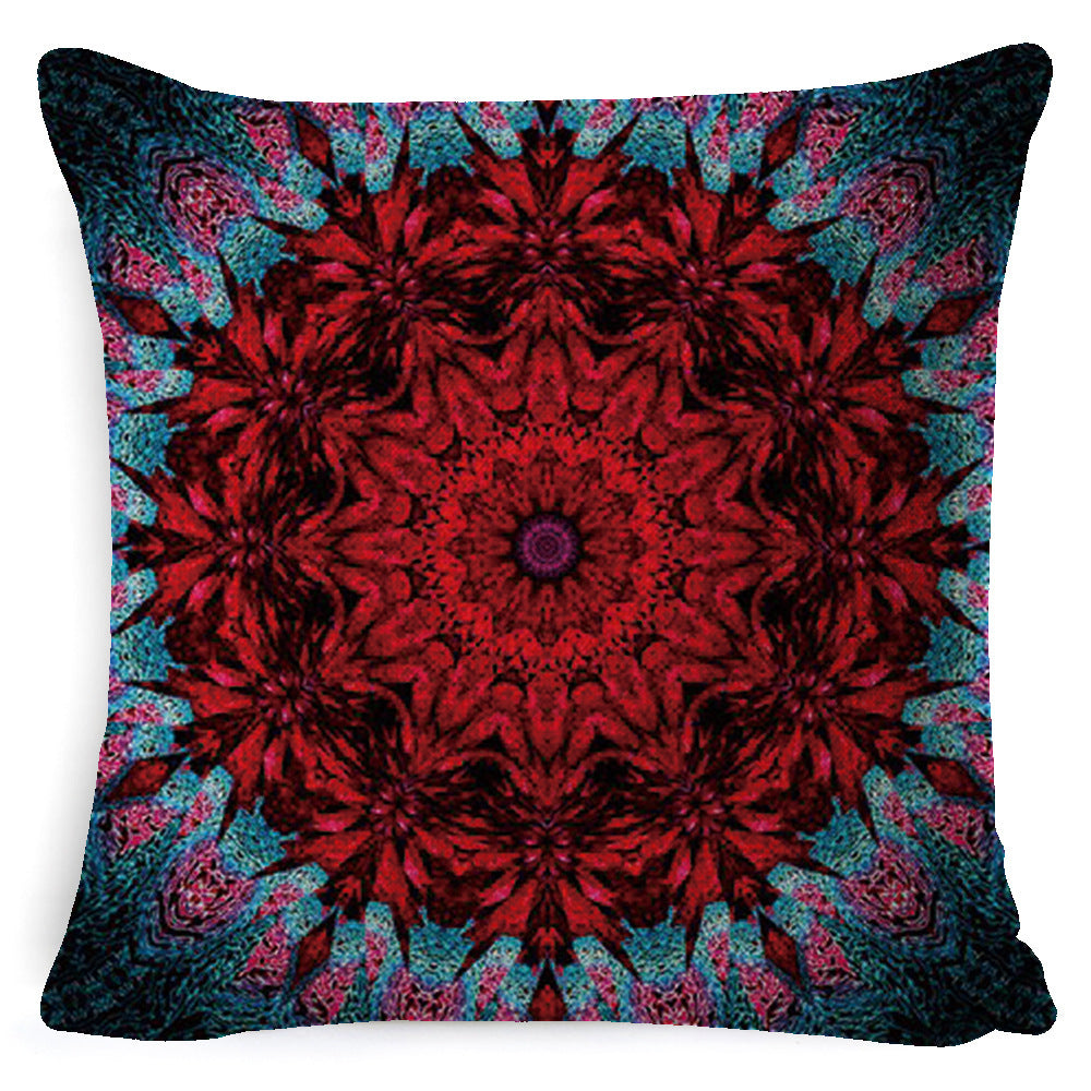 HKM-008659 Bohemian Mandala Linen Cushion Cover for Bedside and Sofa, 45x45 cm