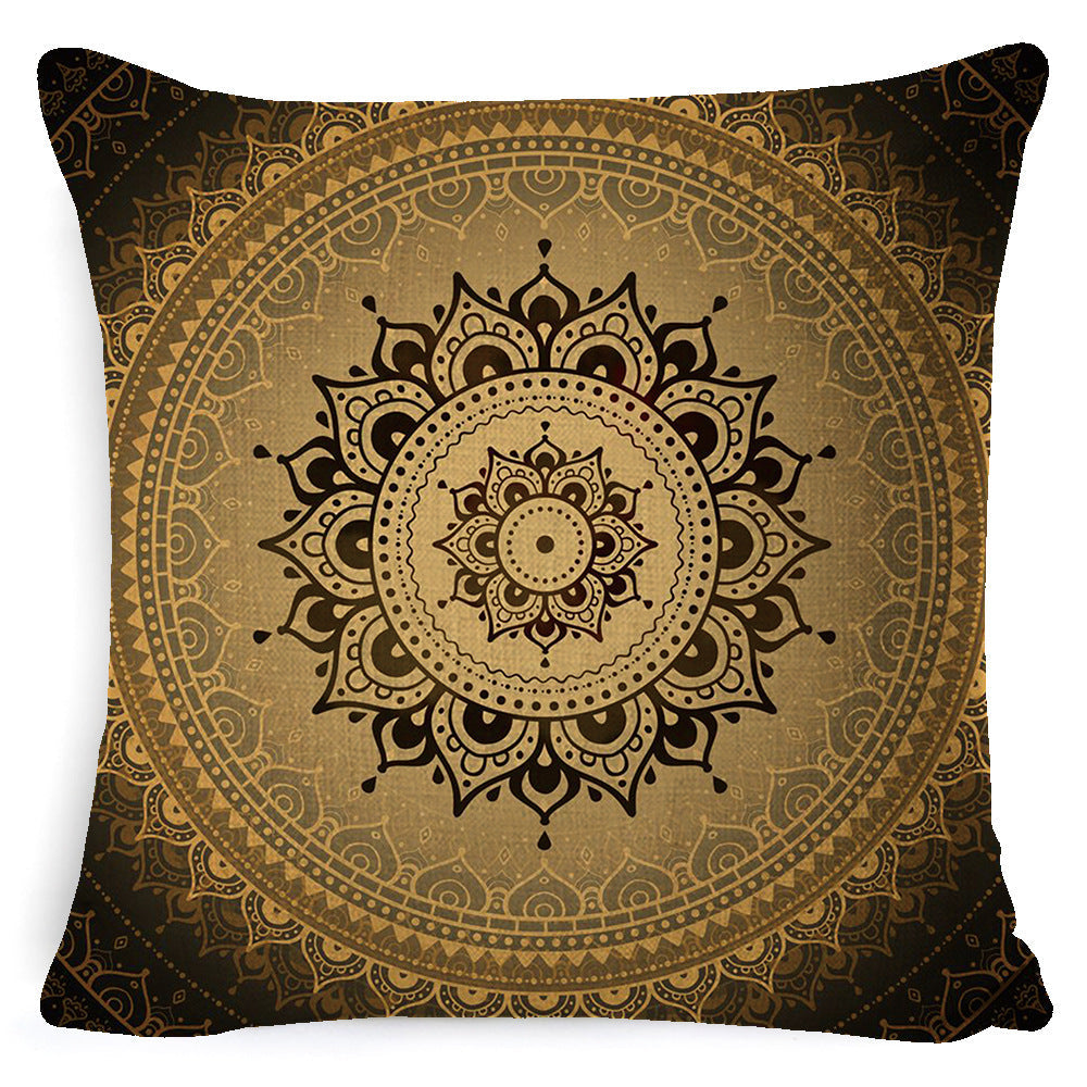 HKM-008659 Bohemian Mandala Linen Cushion Cover for Bedside and Sofa, 45x45 cm