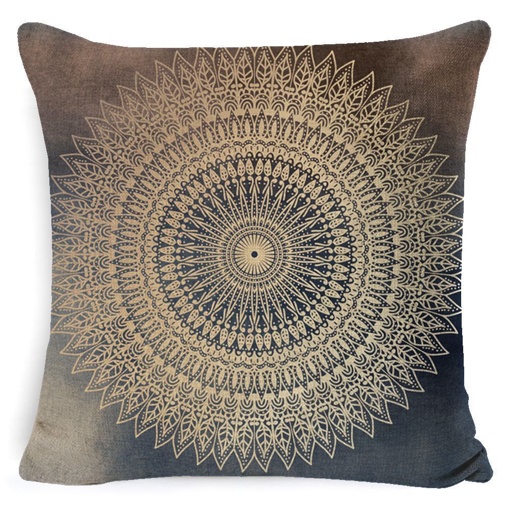 HKM-008659 Bohemian Mandala Linen Cushion Cover for Bedside and Sofa, 45x45 cm