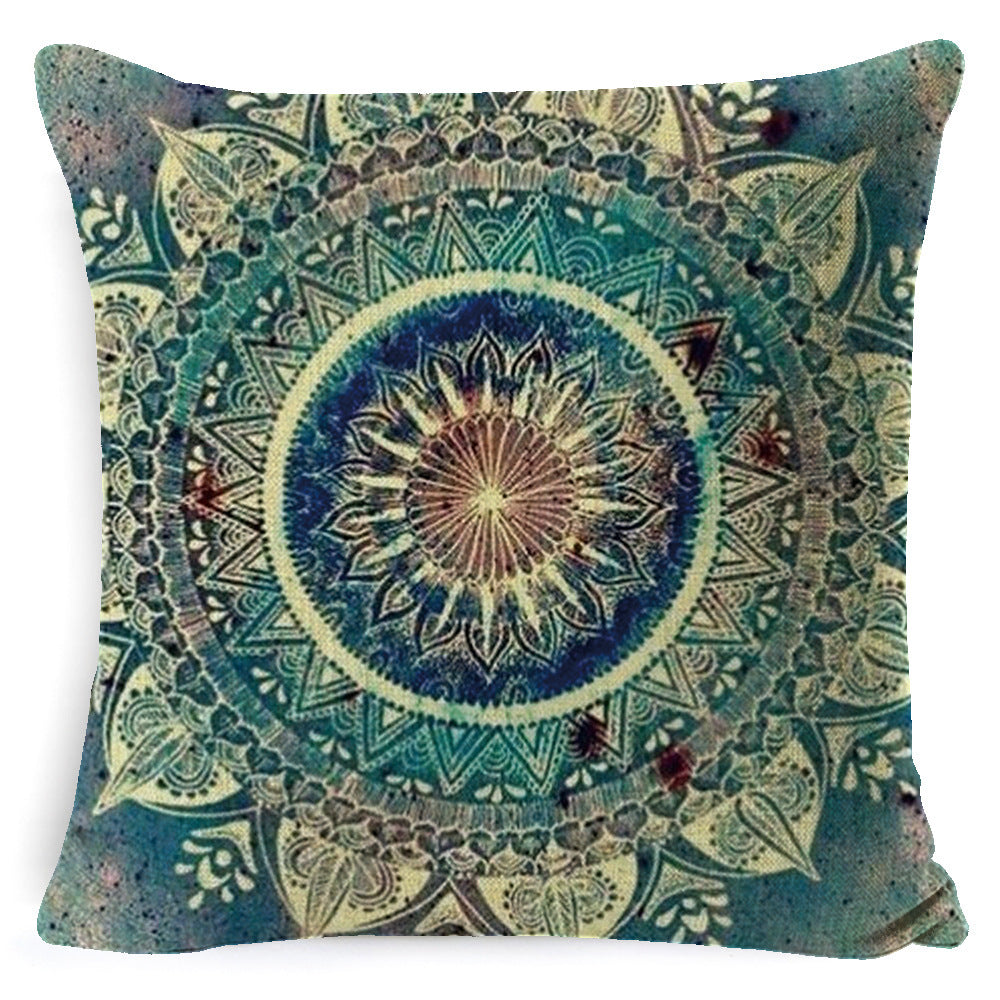 HKM-008659 Bohemian Mandala Linen Cushion Cover for Bedside and Sofa, 45x45 cm