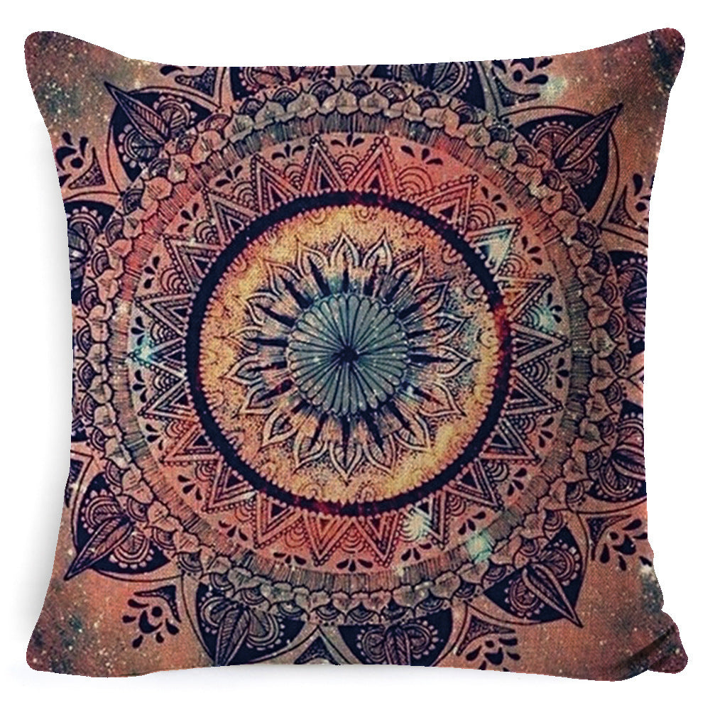 HKM-008659 Bohemian Mandala Linen Cushion Cover for Bedside and Sofa, 45x45 cm