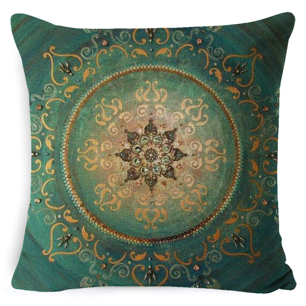 HKM-008659 Bohemian Mandala Linen Cushion Cover for Bedside and Sofa, 45x45 cm