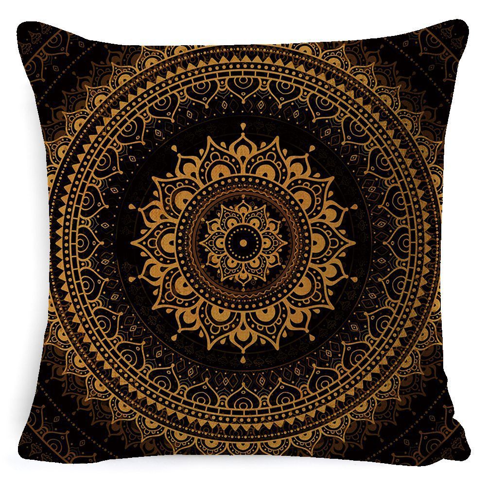 HKM-008659 Bohemian Mandala Linen Cushion Cover for Bedside and Sofa, 45x45 cm