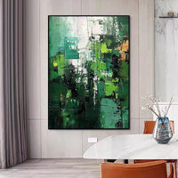 HKM-008787 Large Green Abstract Handmade Oil Painting - Vertical Modern Canvas Wall Art for Home Decor