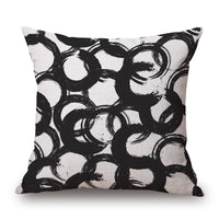 HKM-008979 Black and White Modern Impression Pillow Case, Cotton Linen Cushion Cover, 45CM x 45CM