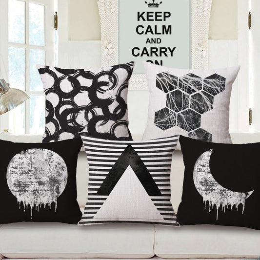 KTX-008979 Black and White Modern Impression Pillow Case, Cotton Linen Cushion Cover, 45CM x 45CM