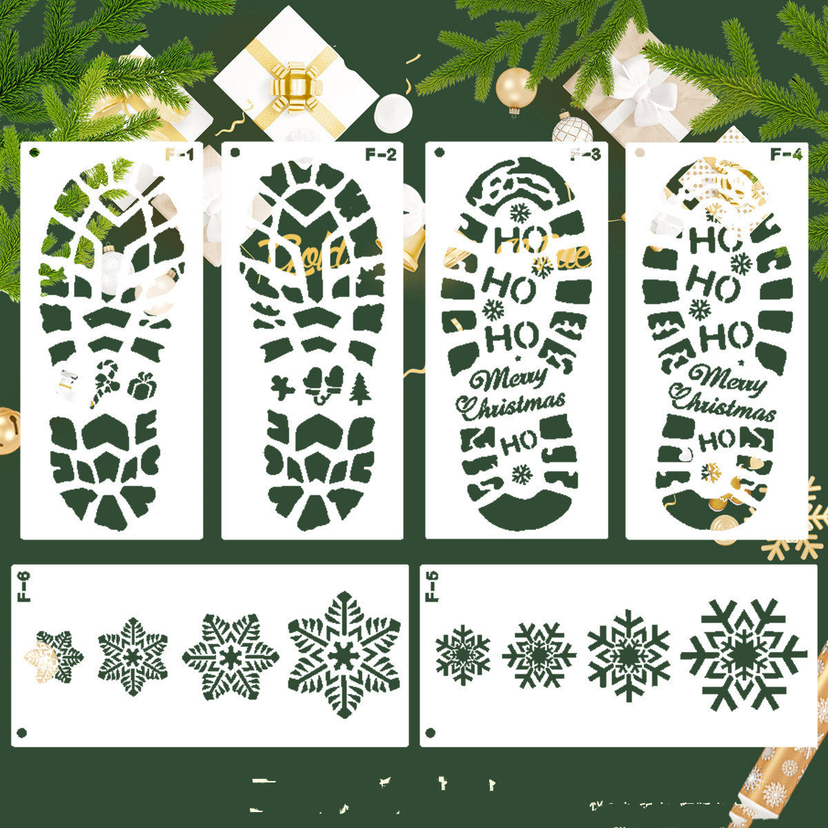 HKM-008979 Christmas Footprint Hollow Out Template Ruler for Festive Decoration