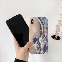 HKM-009107 Artistic Ocean Wave Oil Painting Mobile Phone Case - Simple Design, PC Material