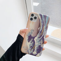 HKM-009107 Artistic Ocean Wave Oil Painting Mobile Phone Case - Simple Design, PC Material