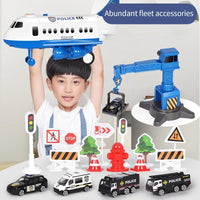 HKM-009107 Deformable Inertial Engineering Cargo Plane Toy with Parking Lot and Alloy Car, Ages 2-7